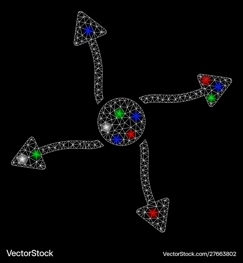 Bright mesh network curve arrows with flare spots Bright mesh network curve arrows with flare spots vector image