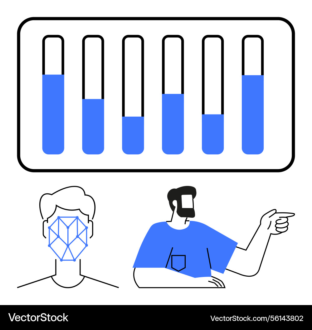 Data analysis concept with graph bars face vector image