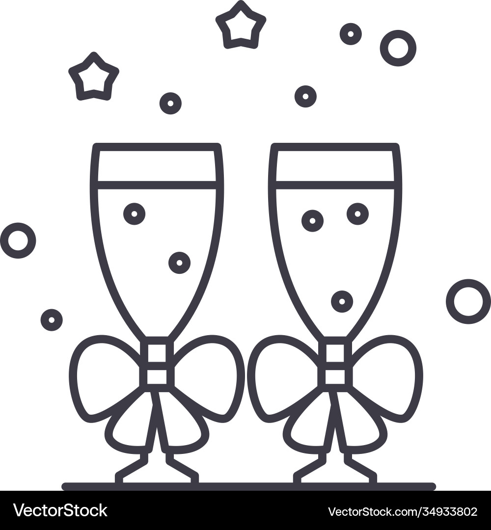 Gratulation Champagner Ikone linear isoliert Vektorbild