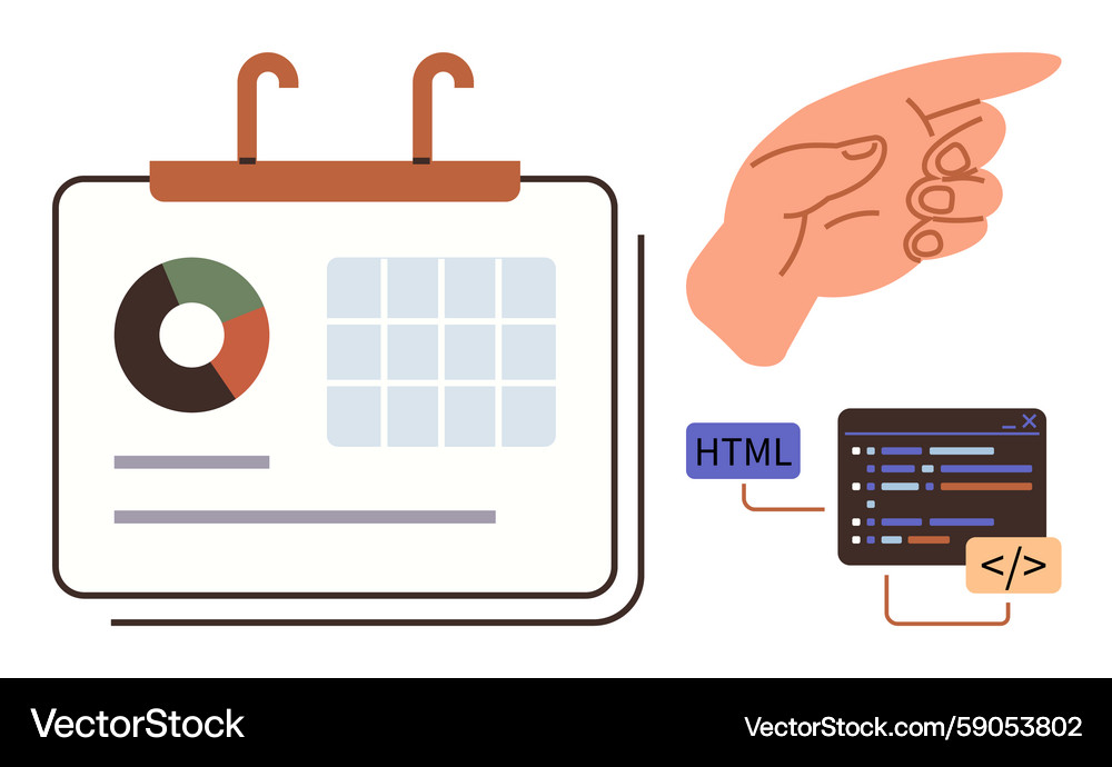 Hand pointing towards code and data on calendar Hand pointing towards code and data on calendar Vector Image