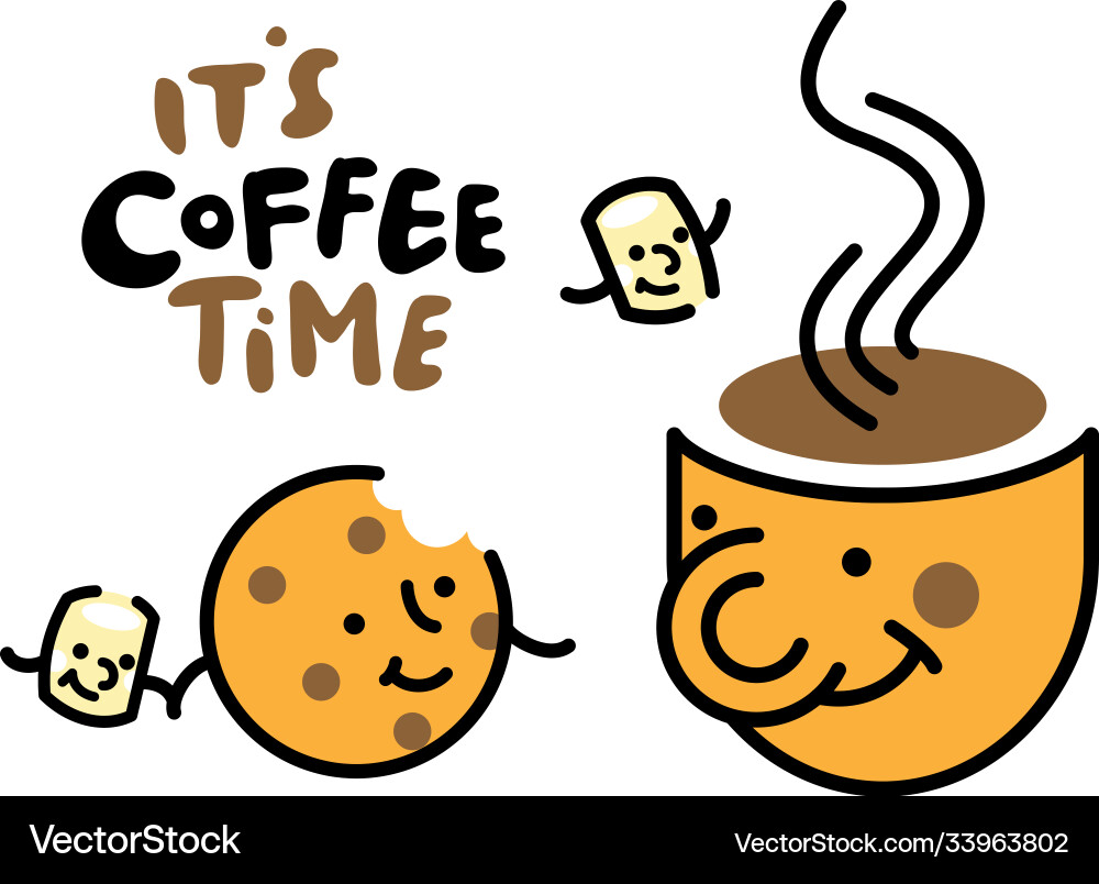 Kaffeezeitbecher und Cookie mit Marshmallows Vektorbild