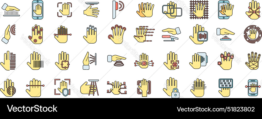 Palm scanning icons set color line Palm scanning icons set color line vector image