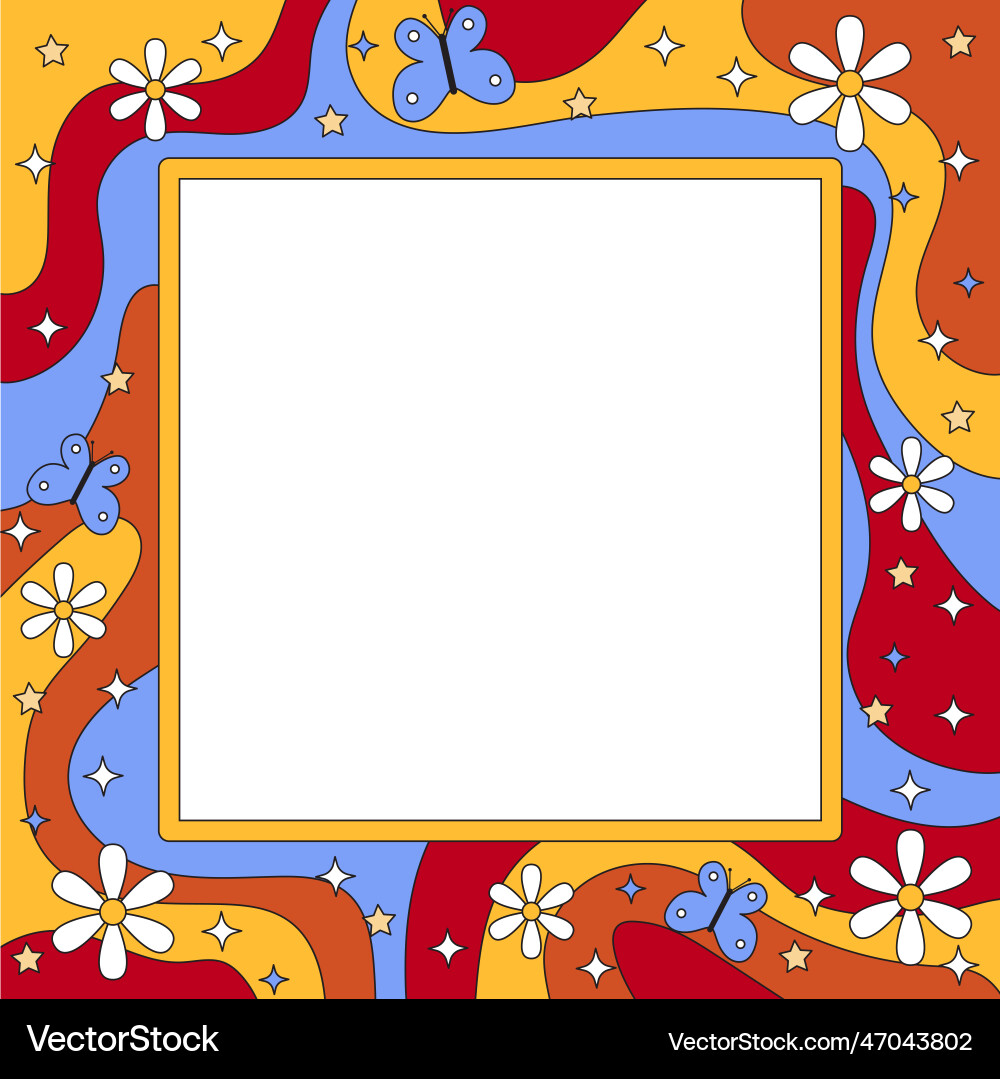 Retro groovy psychedelic square frame Retro groovy psychedelic square frame vector image