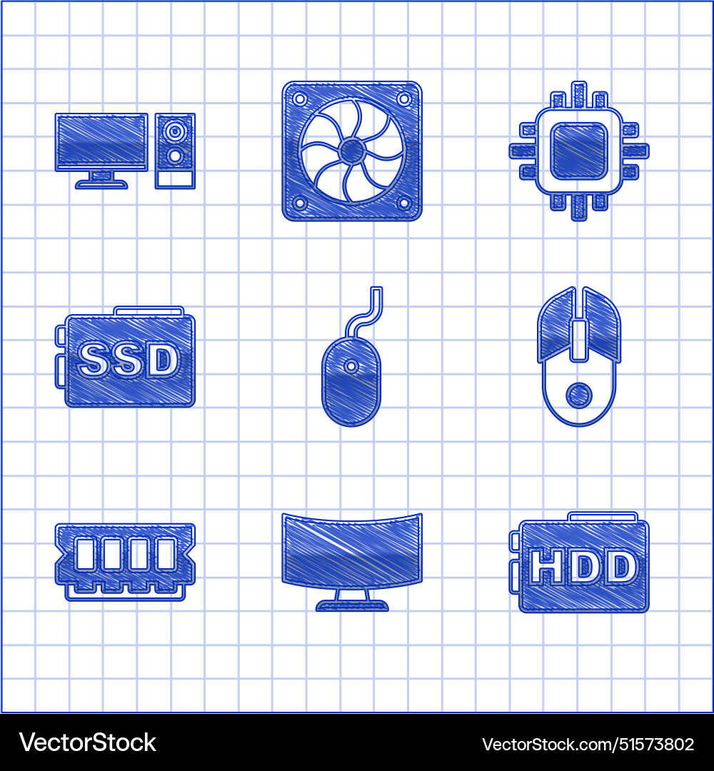 Set computer mouse monitor screen hard disk drive Set computer mouse monitor screen hard disk drive Vector Image
