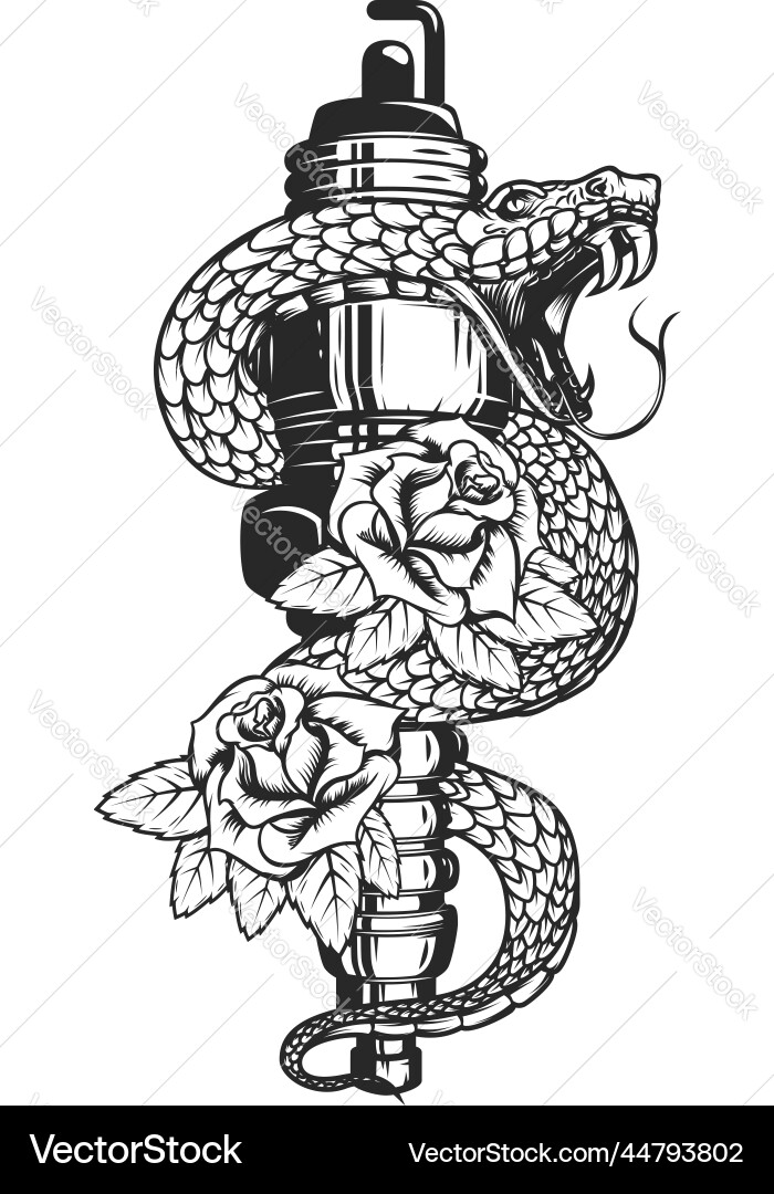 Snake on spark plug and roses design element Snake on spark plug and roses design element vector image