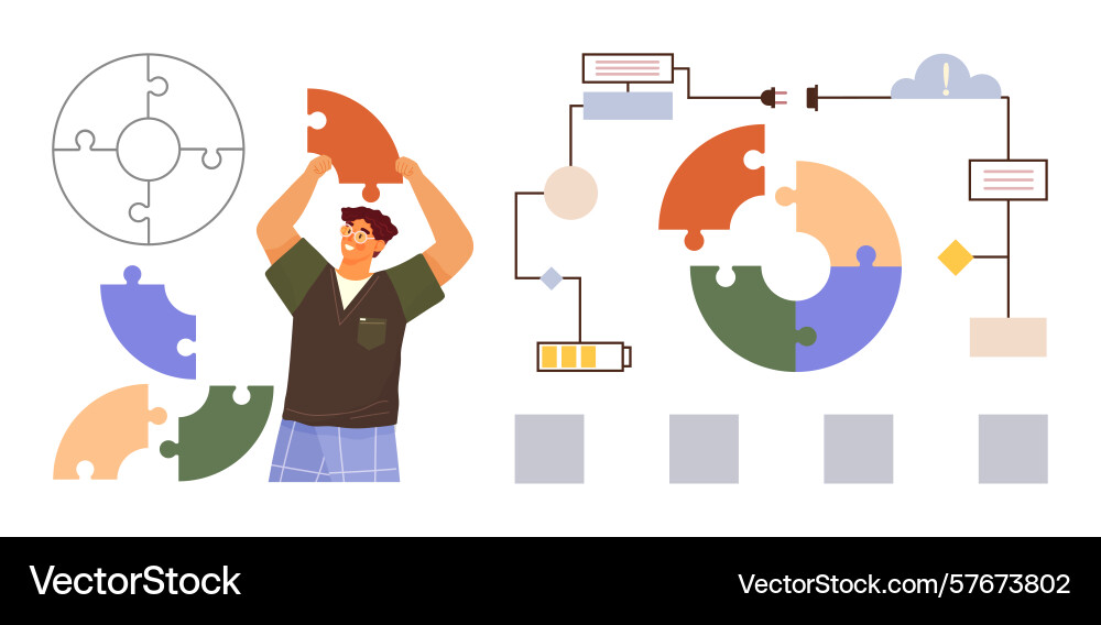 Teamwork und Problemlösung mit Puzzle Teamwork und Problemlösung mit Puzzle vektorbild