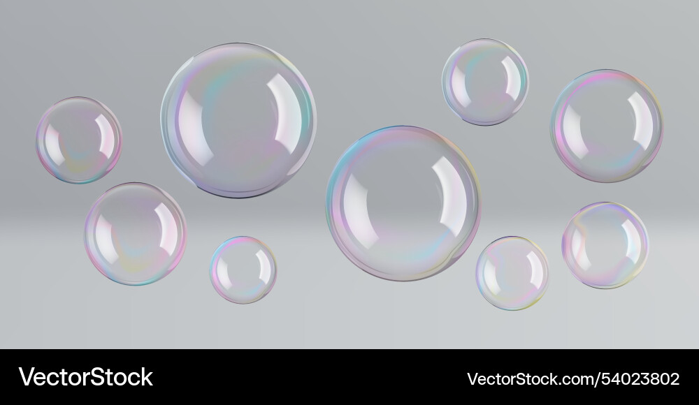 Transparent circle soap bubbles float in bath Transparent circle soap bubbles float in bath vector image