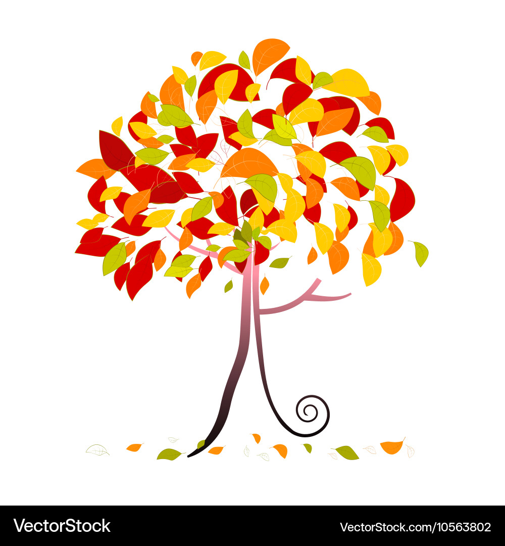 Tree - abstract autumn with falling lea Vector Image
