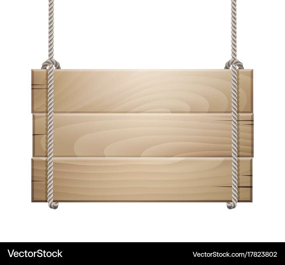 Wooden board sign hanging on a rope Royalty Free Vector