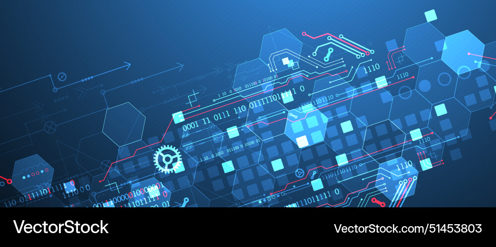 Abstract circuit board and hexagons on gradient Abstract circuit board and hexagons on gradient vector image