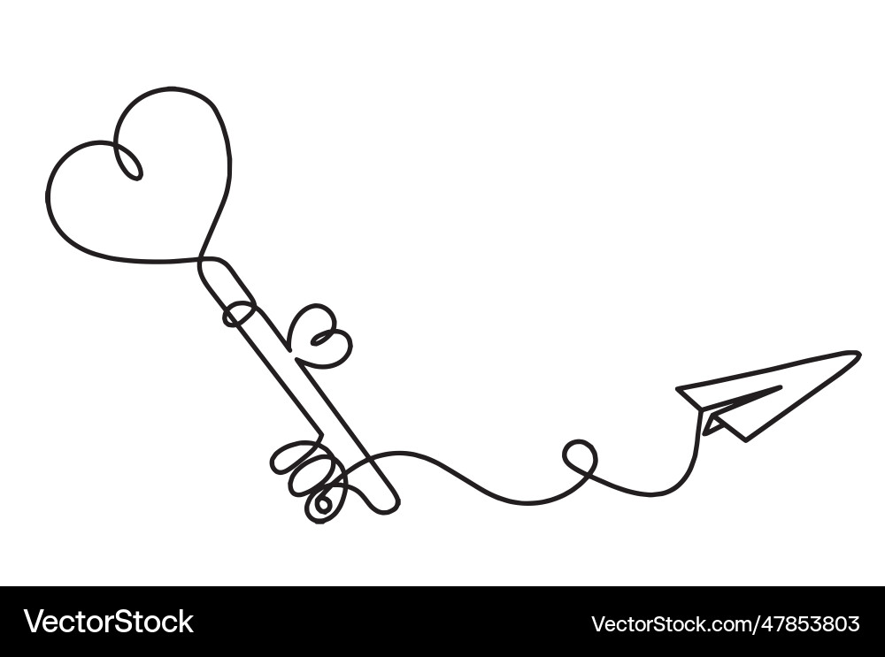 Abstract heart-key with paper plane as continuous Abstract heart-key with paper plane as continuous vector image