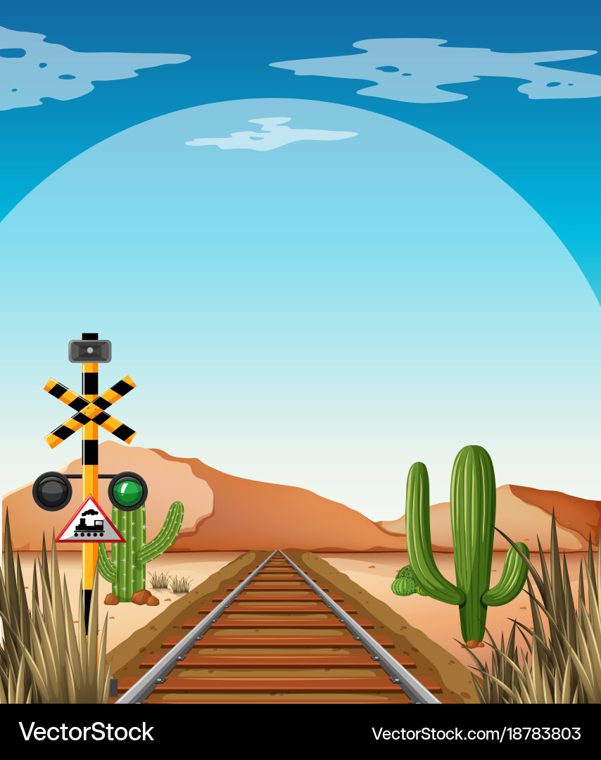 Background scene with railroad in desert field Vector Image