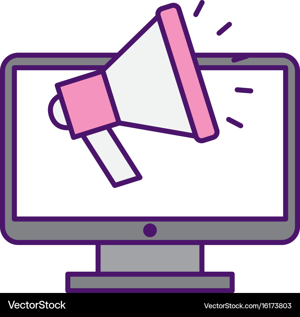 Computer desktop with megaphone Vector Image