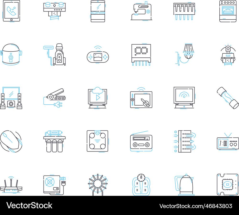 Electric machinery linear icons set battery Vector Image