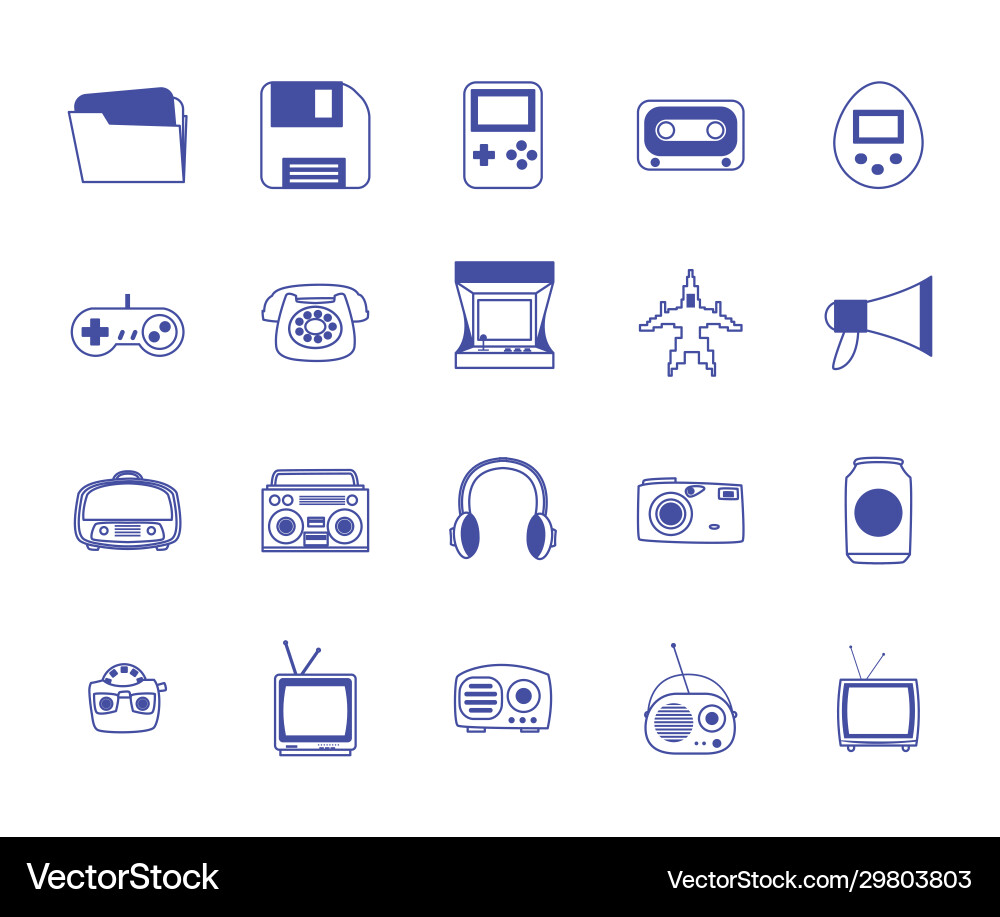 Isolated retro line style icon set design vector image