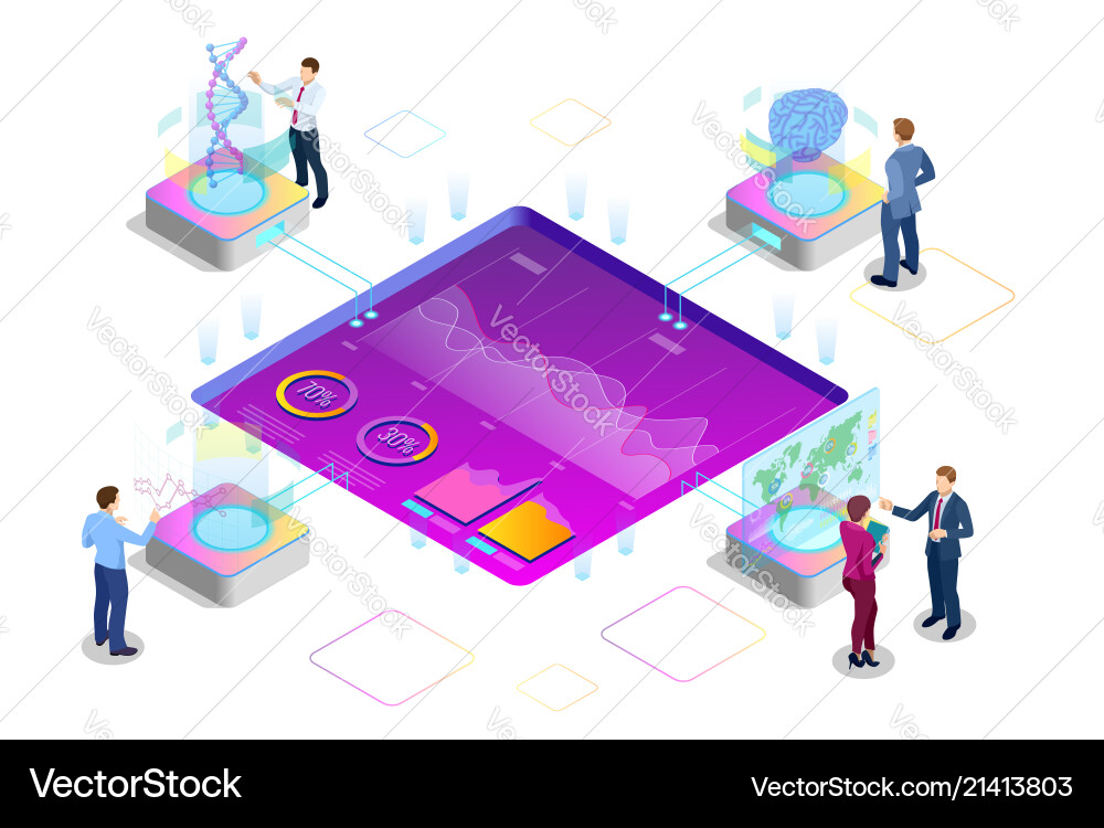 Isometric big data network visualization advanced Isometric big data network visualization advanced vector image