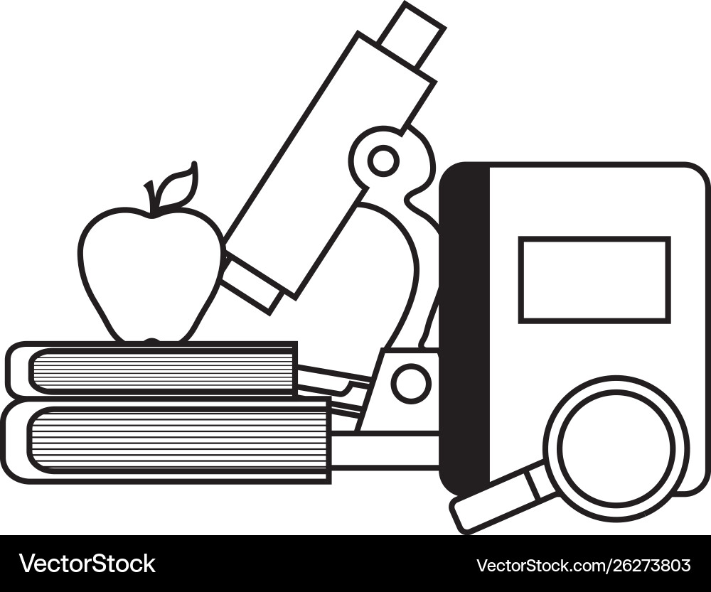 Library books with microscope laboratory and icons vector image