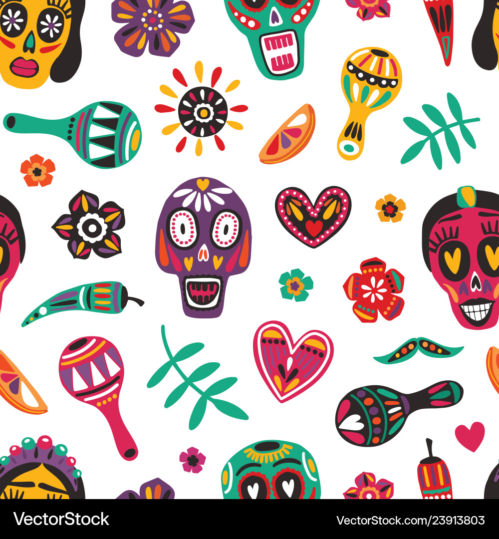 Mexican Sugar Skull Pattern Vector Image