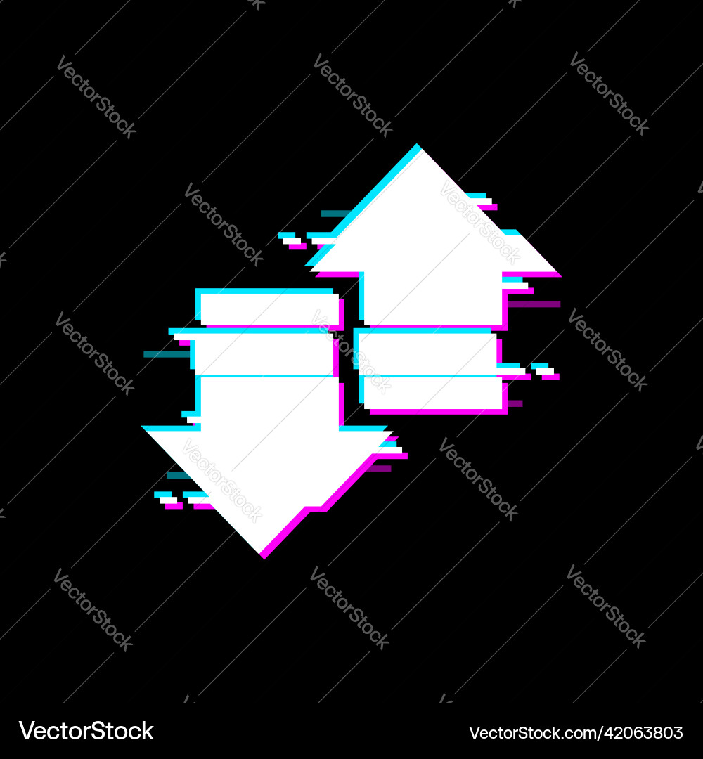 Pointer cursor up down arrow with glitched effect Pointer cursor up down arrow with glitched effect vector image