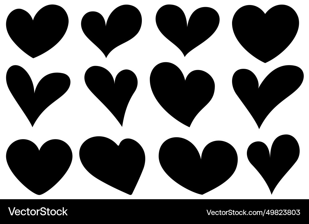 Set of black hearts icons isolated on white Set of black hearts icons isolated on white vector image