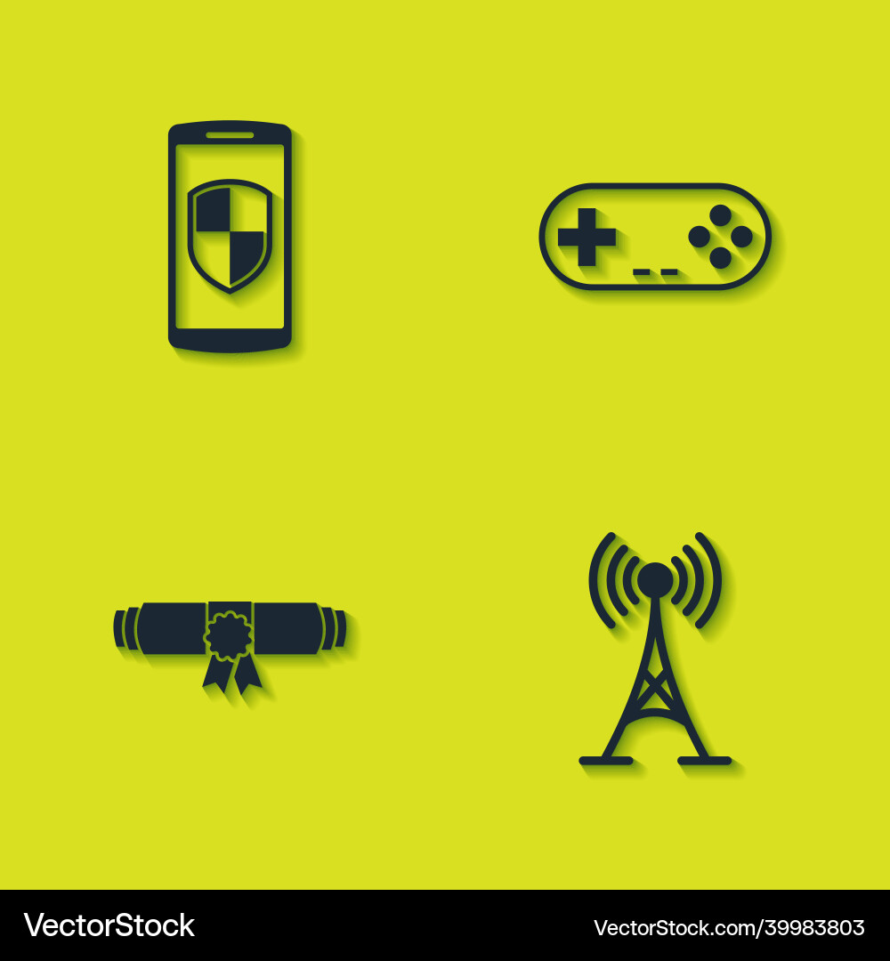 Set smartphone with shield antenna diploma Set smartphone with shield antenna diploma Vector Image