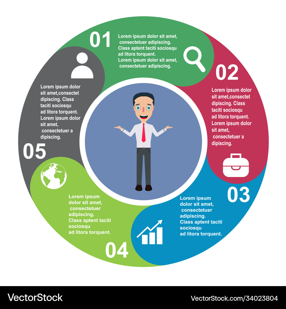 5 steps element in five colors with labels 5 steps element in five colors with labels vector image