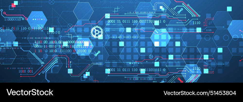 Abstract circuit board and hexagons on gradient Abstract circuit board and hexagons on gradient vector image