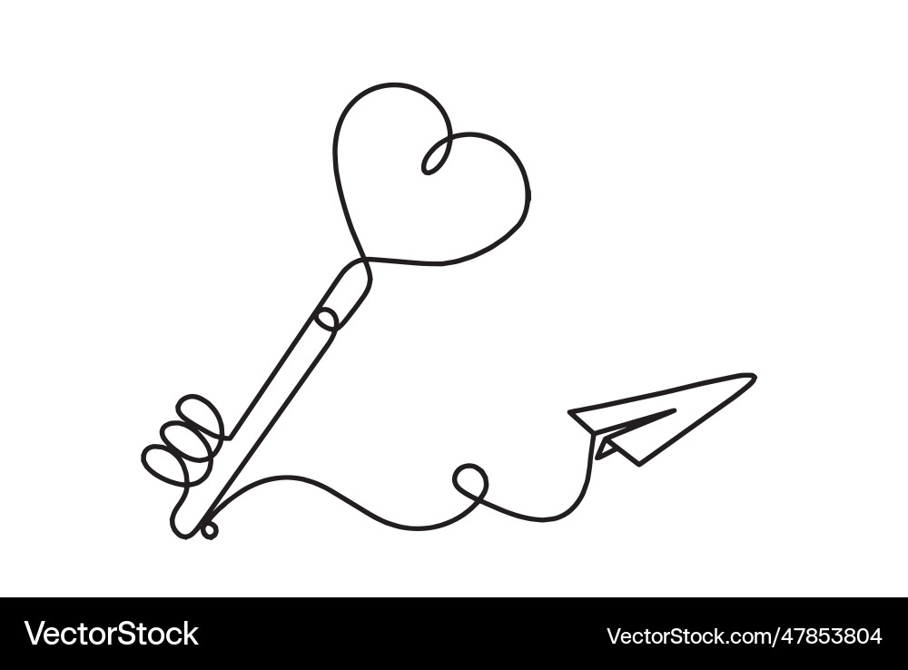 Abstract heart-key with paper plane as continuous Abstract heart-key with paper plane as continuous vector image