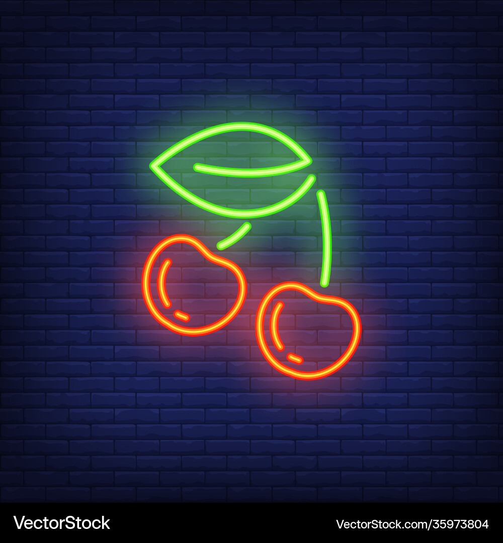 Cherry Neon Schild Design Element Vektorbild