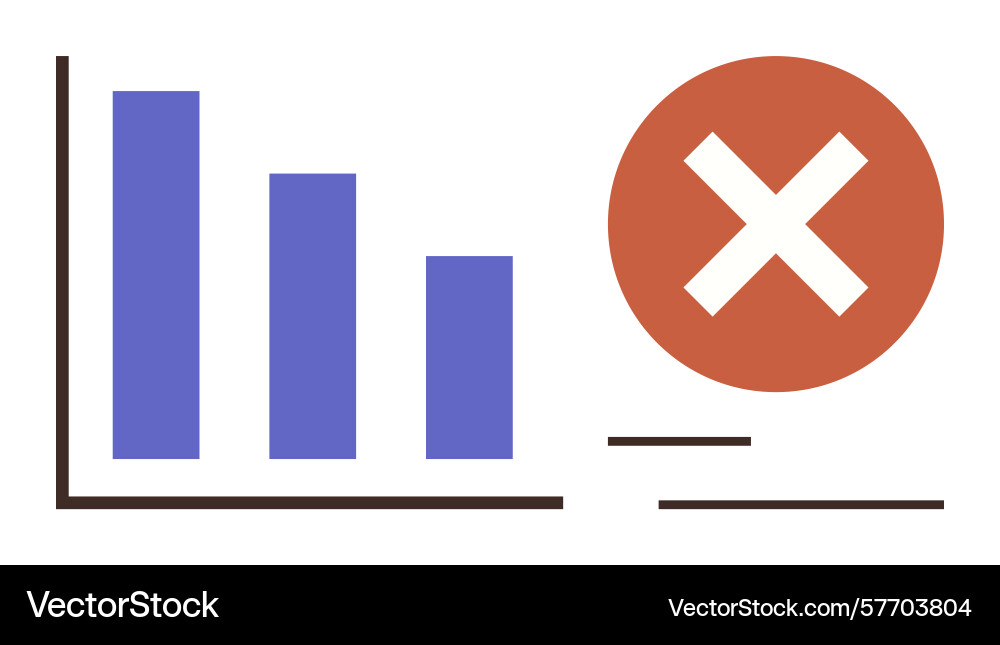 Declining bar graph with large red cross Declining bar graph with large red cross vector image