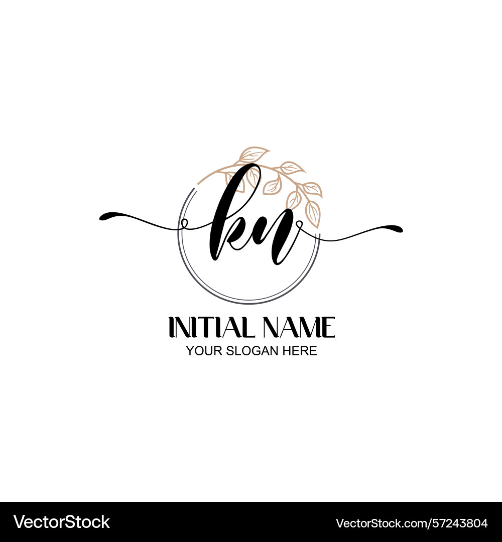 Elegant kn initial logo design with botanical Vector Image