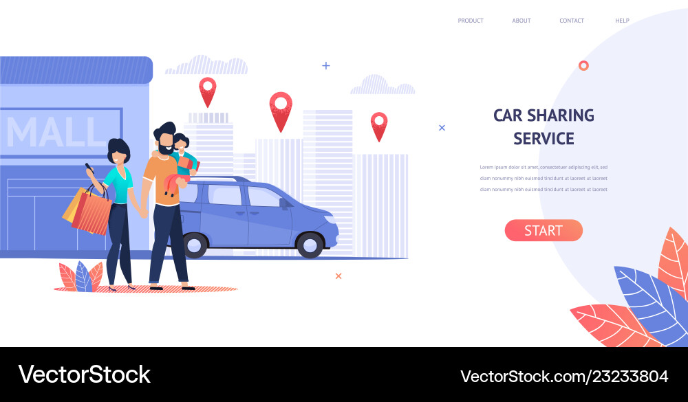 Family rent car near shopping mall Family rent car near shopping mall vector image