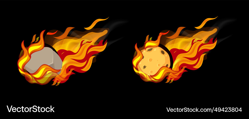 Flaming comets asteroids and meteors Vector Image