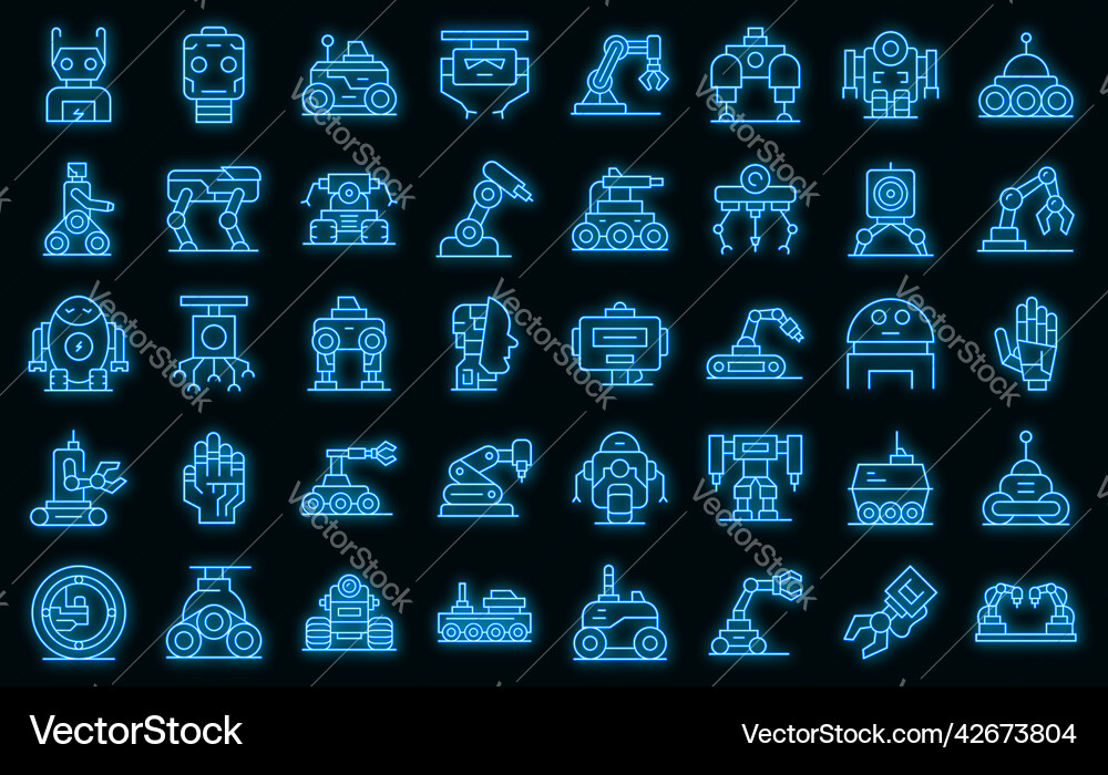 Robotics icons set outline smart tech Robotics icons set outline smart tech vector image
