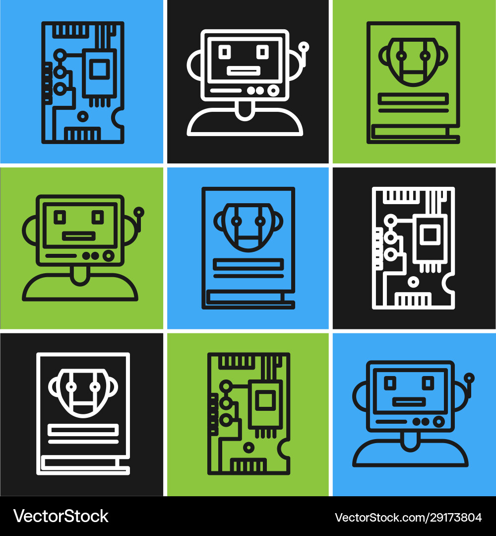 Set line electronic computer components Vector Image