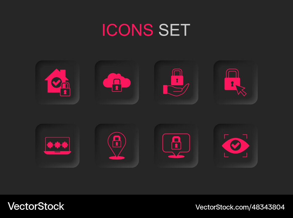 Set lock cloud computing house under vector image