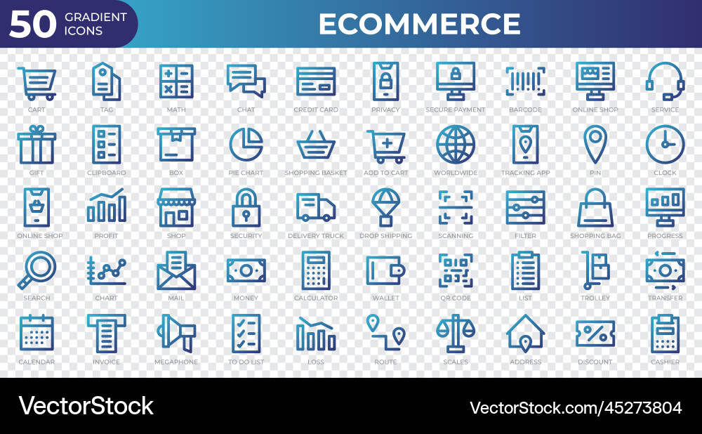 Set of 50 ecommerce web icons in gradient style Set of 50 ecommerce web icons in gradient style vector image