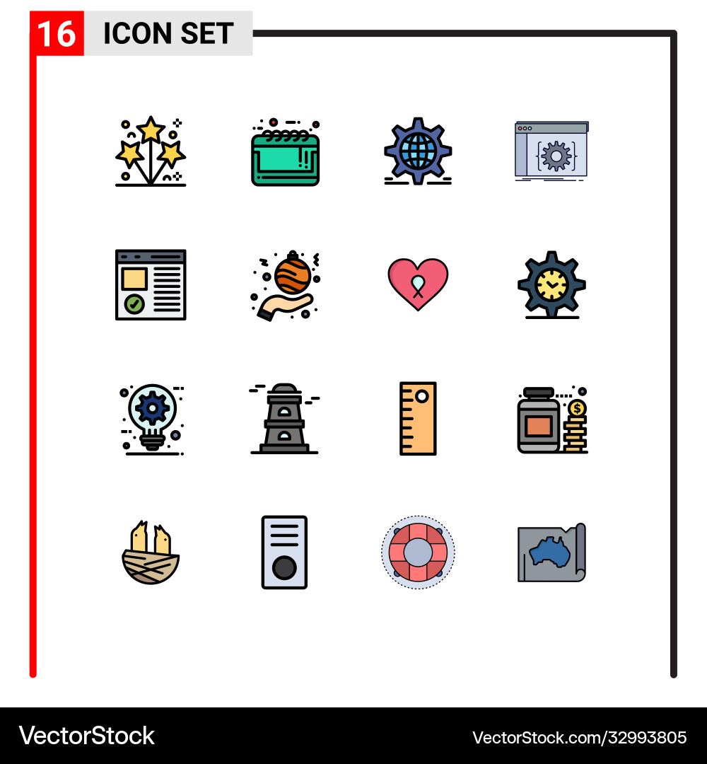 16 user interface flat color filled line pack vector image