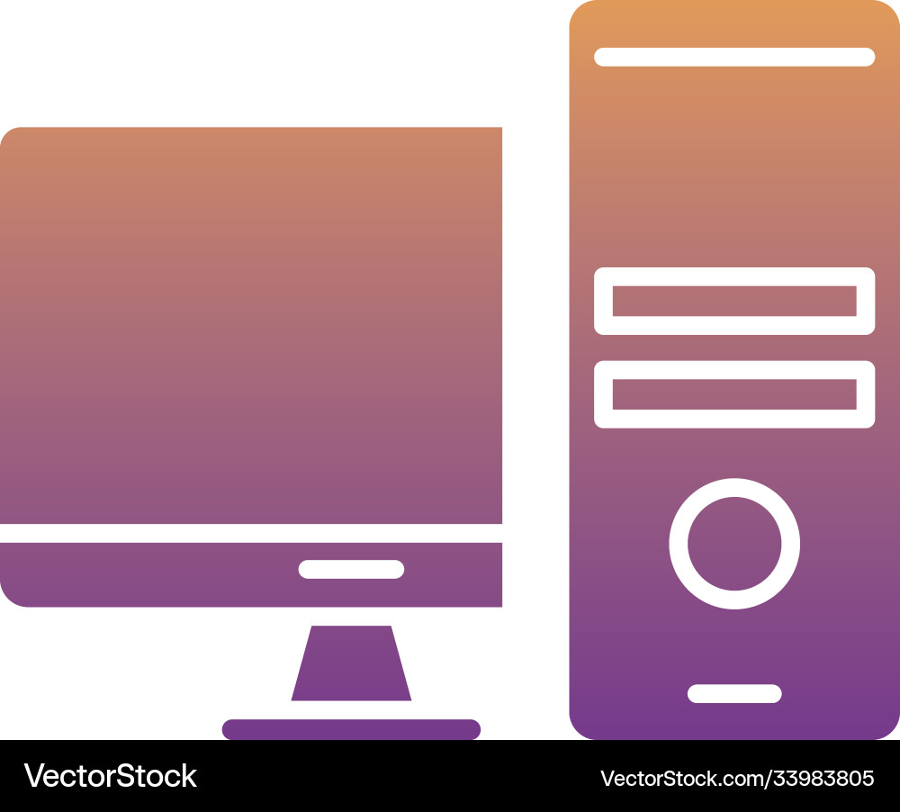 Desktop computer monitor and tower degradient Desktop computer monitor and tower degradient vector image