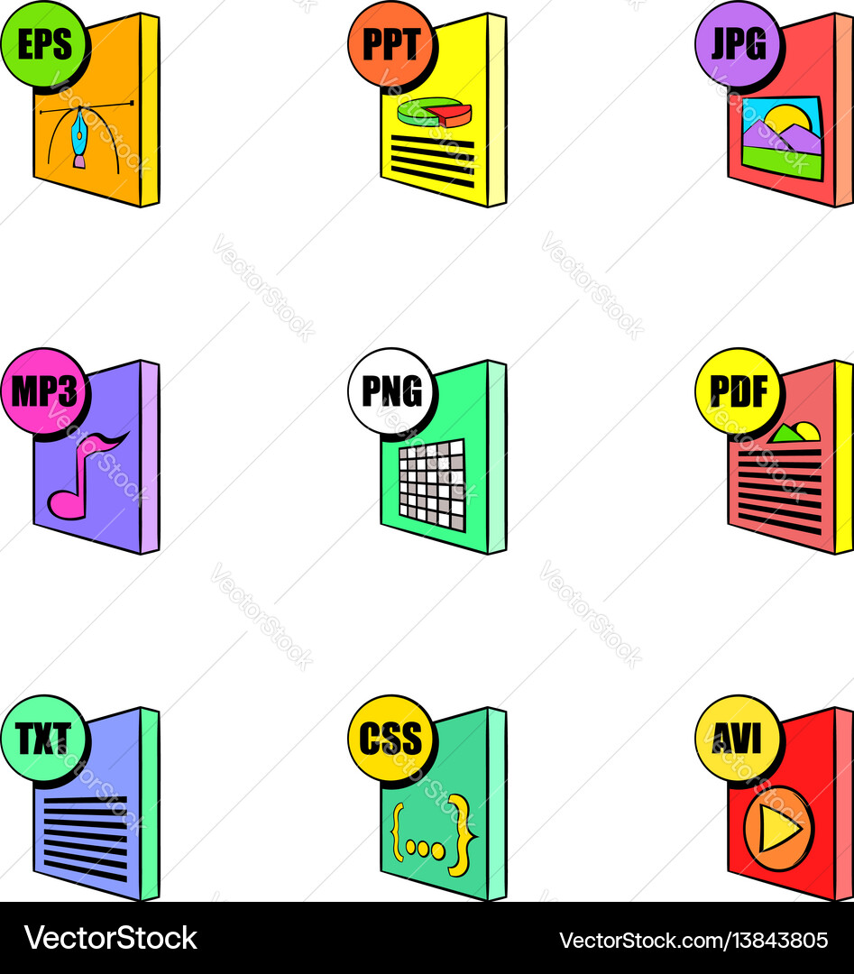 File extensions icons set cartoon style Vector Image