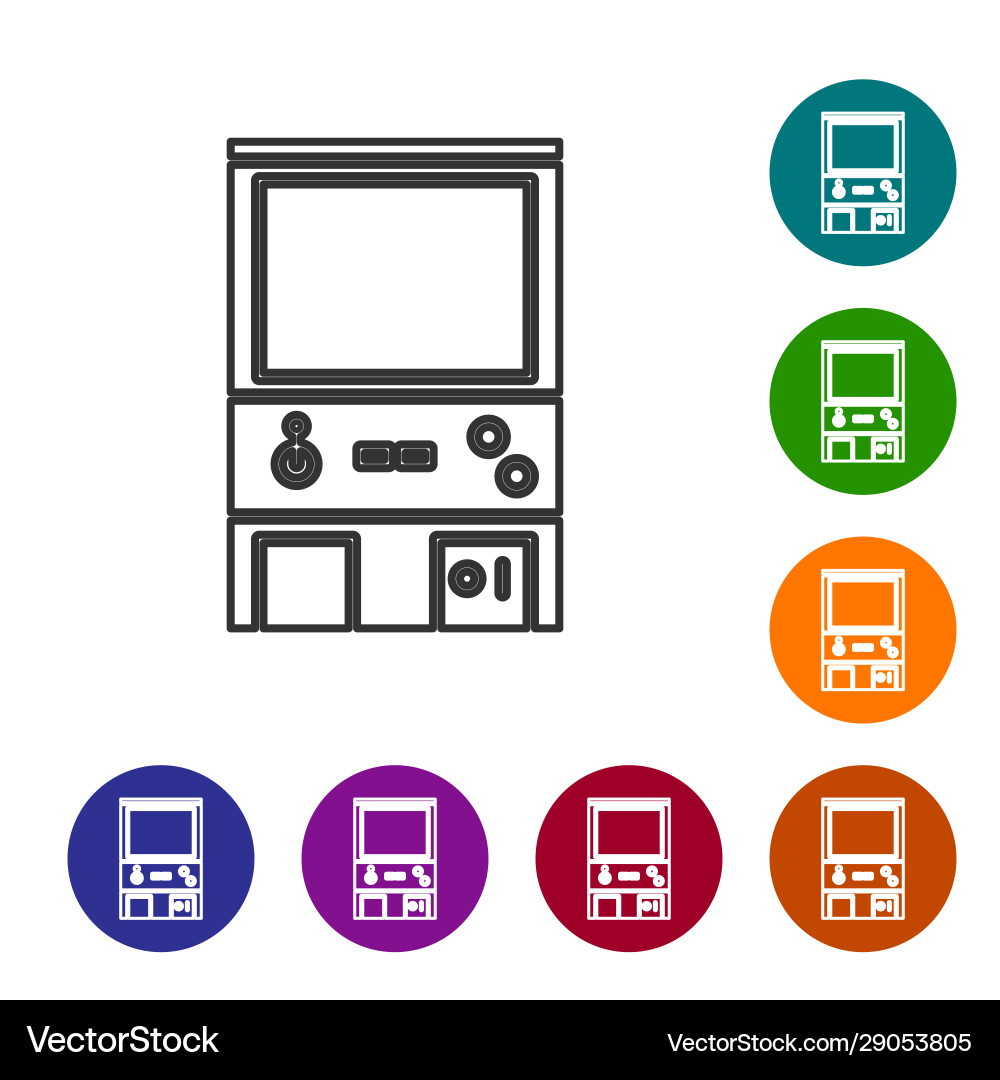 Grey line retro arcade game machine icon isolated Grey line retro arcade game machine icon isolated vector image