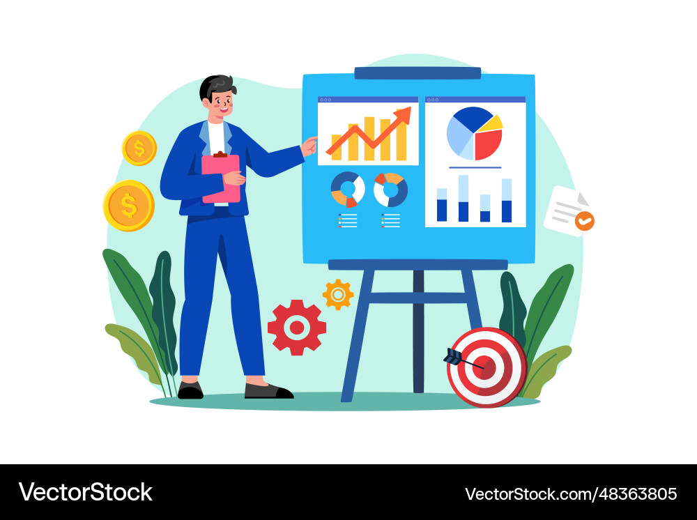 Man make a business plan analysis using chart Vector Image