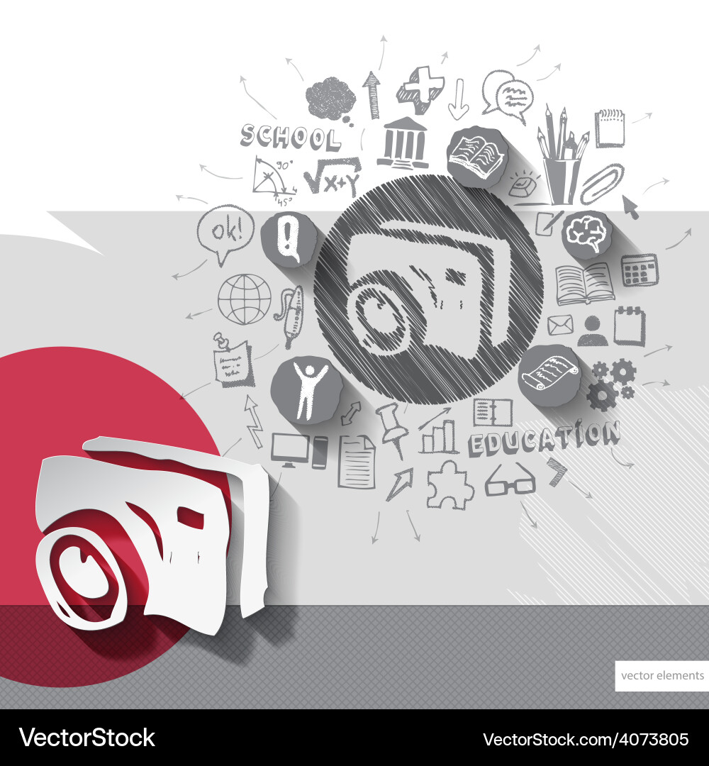 Papier und handgezogene Fotokamera-Emblem Vektorbild