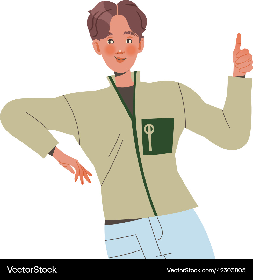 Positive man character with smiling face showing Vector Image
