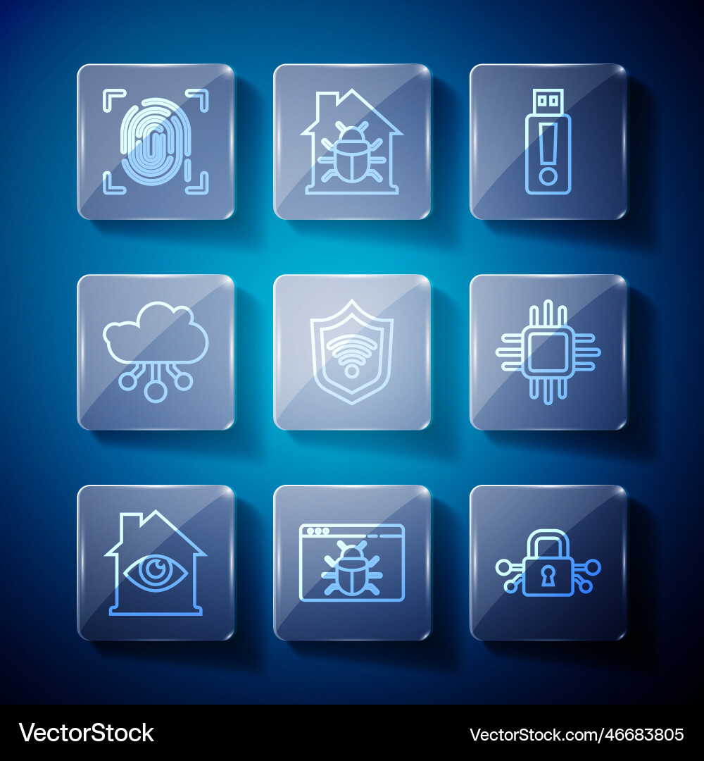 Set line house with eye scan system bug cyber Set line house with eye scan system bug cyber vector image
