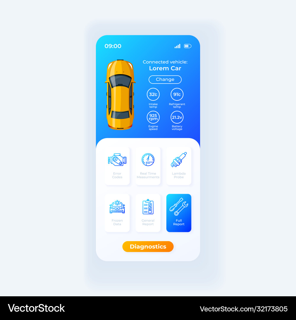 Smart Car Diagnostics App UI vector image