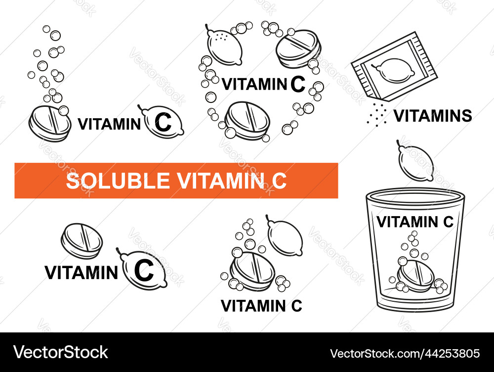 Vitamin c effervescent soluble tablet fizz aspirin Vitamin c effervescent soluble tablet fizz aspirin vector image