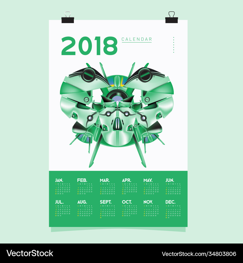 2018 calendar design template 3d realistic robot vector image