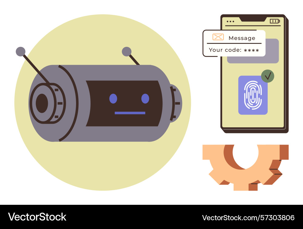 Ai robot smartphone with security code and gear Ai robot smartphone with security code and gear vector image