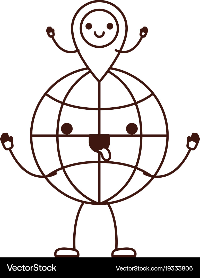 Animated kawaii world globe and map pointer Vector Image